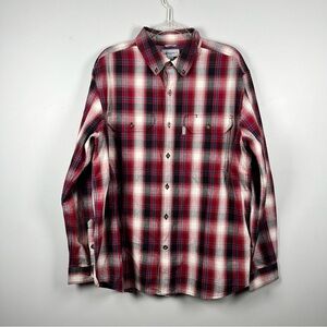 Carhartt Relaxed Plaid Red Black Long Sleeve Collar Button Down Work Shirt Large